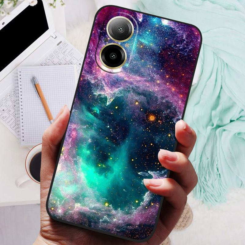 Für Realme C67 4G Hülle RMX3890 Beliebte Blumengemalte Abdeckung Silikon Handyhülle Für Realme C67 C 67 RealmeC67 4G Weiche Taschen Schwarz