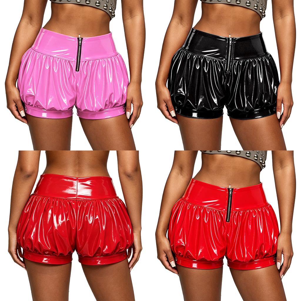 Womens Patent Leather Bubble Shorts