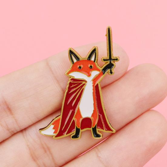 Yousheng Unisex Brooch Cartoon Fox Knight Design Zinc Alloy Brooch Pin Bag Sweater Suit Lapel Decorative Enamel Badge Outfit Accessory