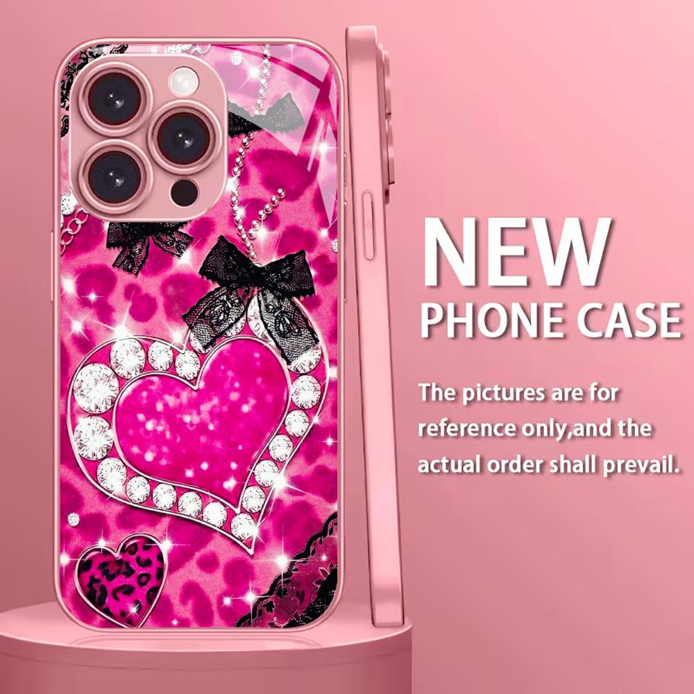 Diamond Love Madam Protect PhoneCase Glass PhoneCase for iPhone 17 16 15 14 13 12 11pm Pro Plus Dropresistant Cellphone Female