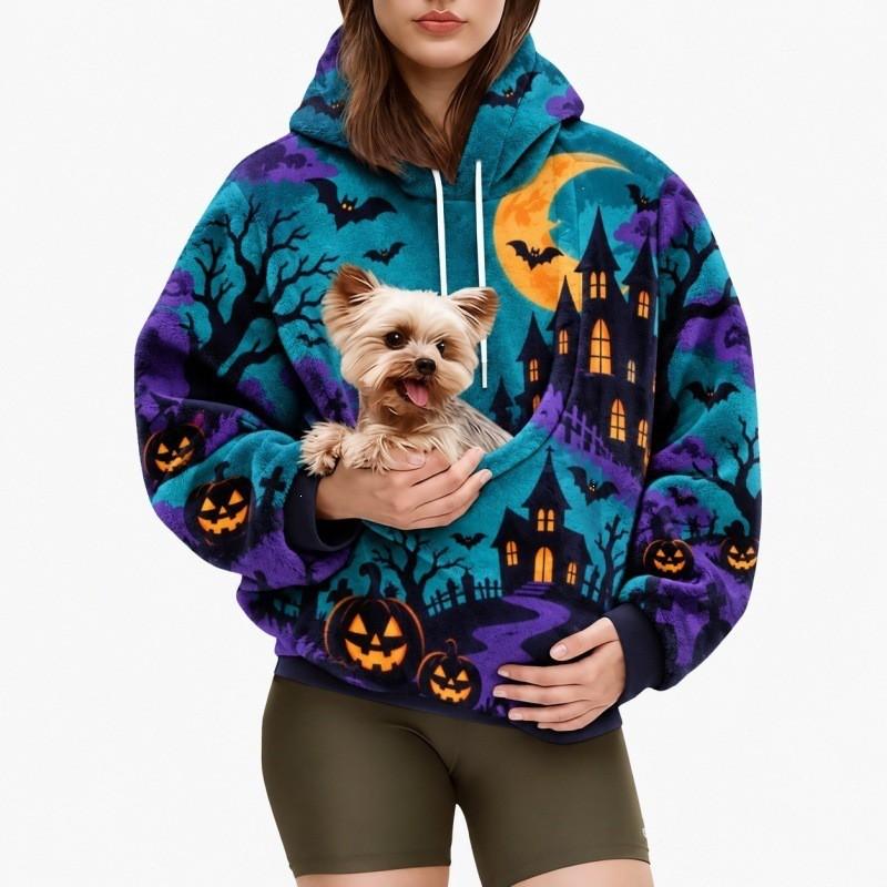 2026 Womens Halloween Print Oversized Hoodie Fall Winter Loose Fit Sweatshirt