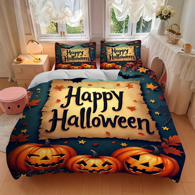 3pcs Halloween Decorations Duvet Cover Set, Cover For Bedroom Guest Room (1 Duvet Cover + 2 Pillowcase, Without Quilt), yy250922230