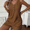 Button-down Front with Pocket Jumpsuit, Summer Casual Solid-color Sleeveless Jumpsuit