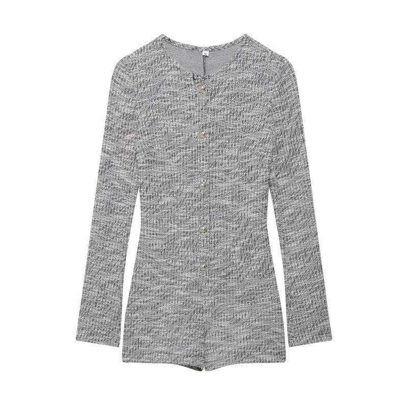 

European Style Tweed Long-Sleeve Shorts Jumpsuit Small сірий колір