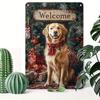 Vintage Aluminum Golden Retriever Christmas Tree Sign 8x12 Inch - Pre-Drilled Easy Install Home Office Garage Decor Gift for Dog