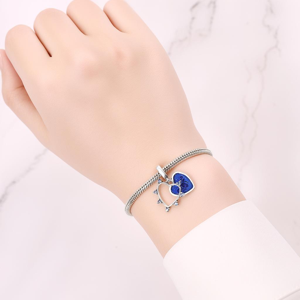 Copper Heart Shaped Blue Honey Pendants Bracelet Charms Fit Women Jewelry Party Beads Diy Exquisite Gifts Accessory