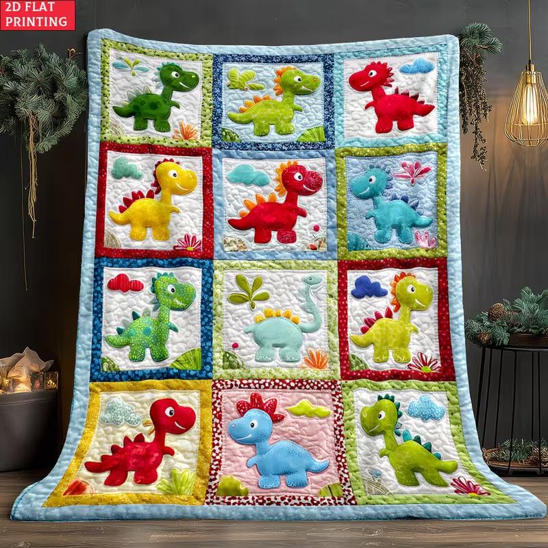 2D Flat 1pc Dinosaur Design Printed Blanket Lightweight Flannel Suitable for Camping, Picnic, Hiking, Tourism, Airplane, Bedroom