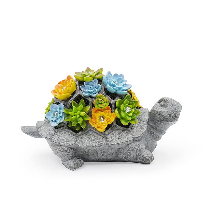 Solar-Powered Resin Succulent Turtle Garden Statue with LED Lights