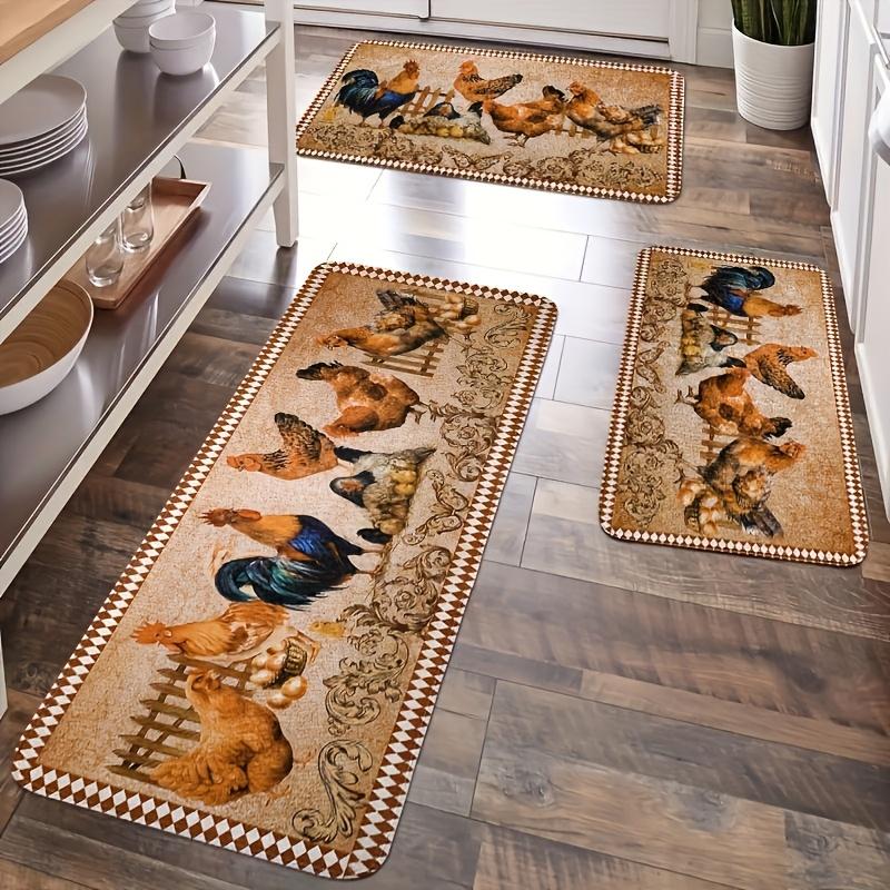 1 Stück Landhahn Muster Fußmatte Modern Küche Polyester Teppich Rutschfest Bunt Indoor Teppich, Für Zuhause Badezimmer Schlafzimmer Wohnzimmer Dekor