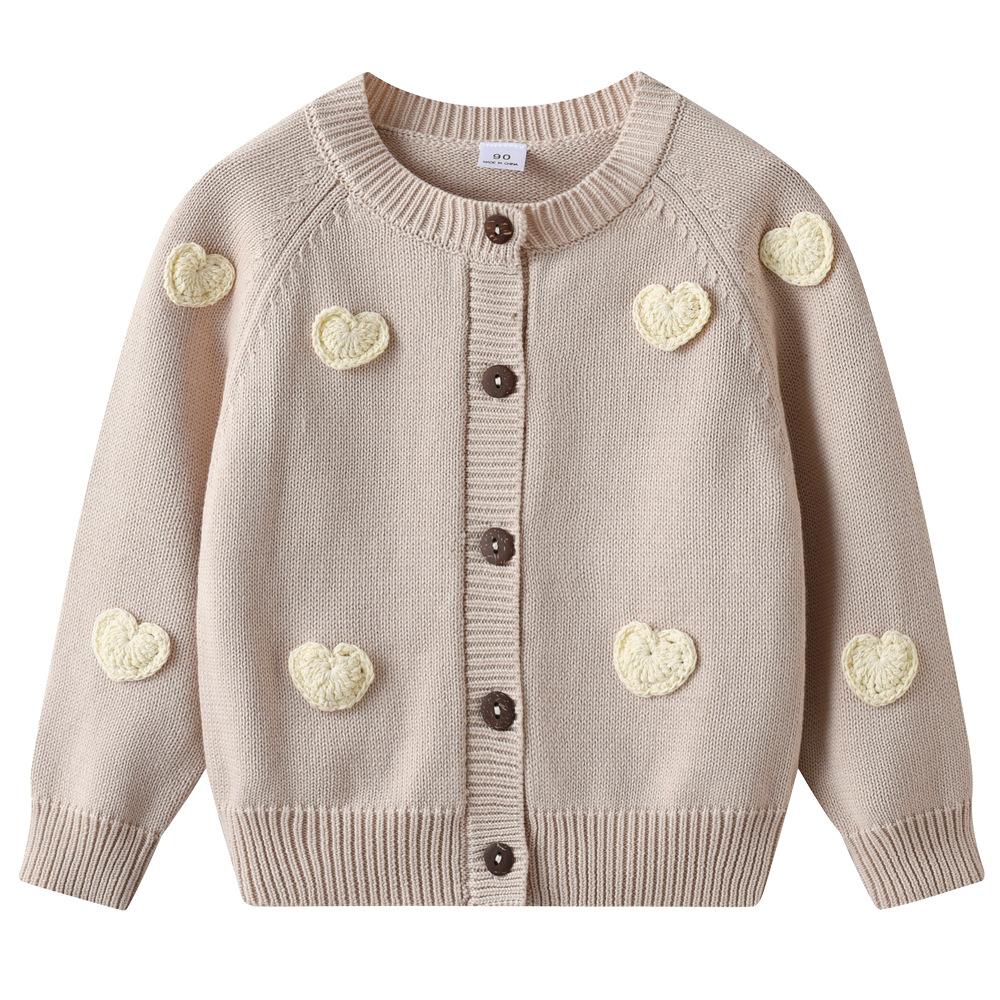 Korean Style Handmade Love DIY Children's Knitted Cardigan Jacket Girls Sweater Cardigan