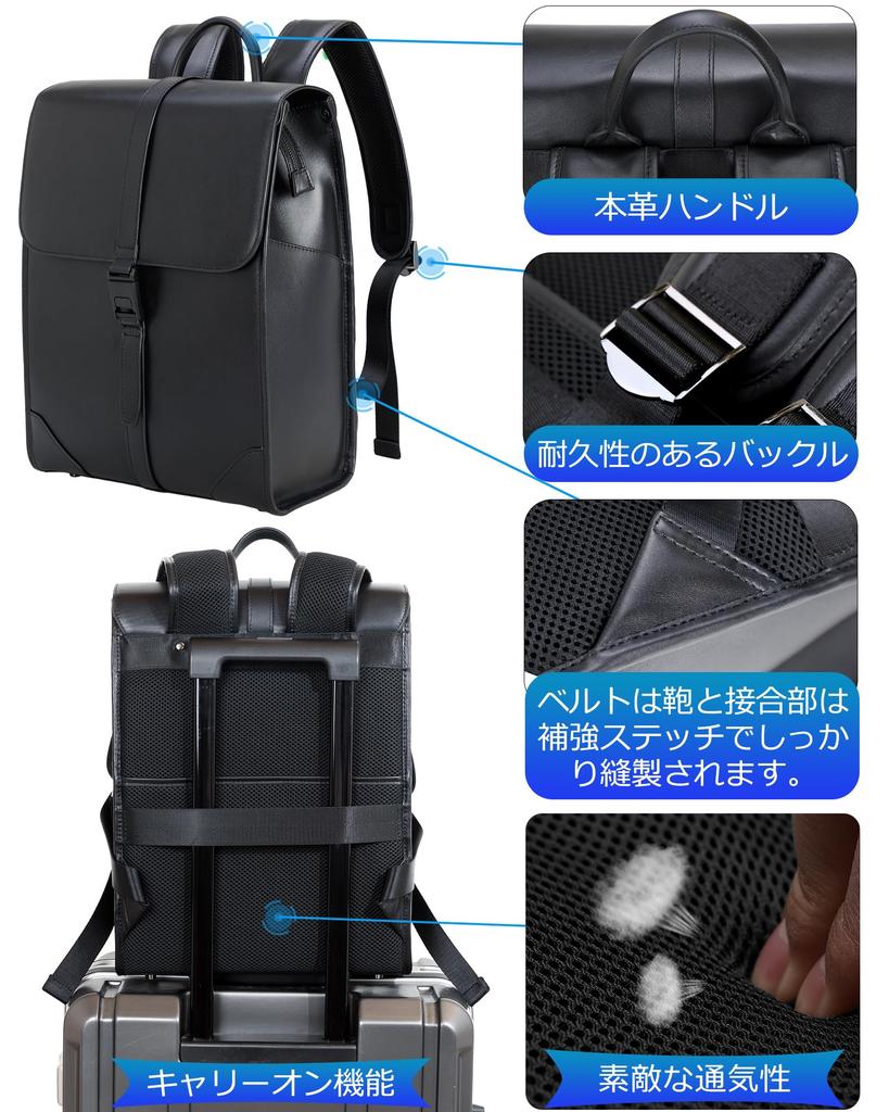 Masa Kawa Genuine Leather School Backpack for Men, Large Capacity, 14-inch Laptop Backpack, YKK Zipper, Waterproof, Casual, Perfect for Business