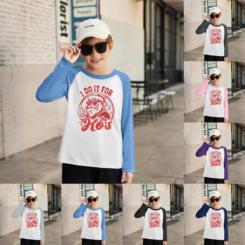Kids' Fashionable Comfortable Christmas Print Neck Pullover Long Sleeve Top