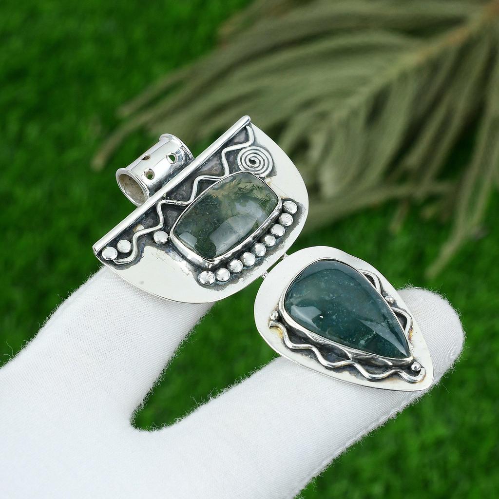 Solar Moss Agate Gemstone Sterling Silver Daughter Engagement Pendant Jewelry