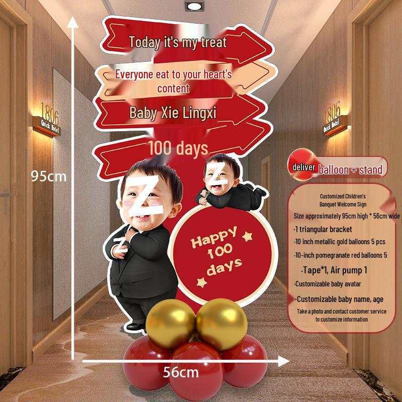 

Baby s First Birthday Acrylic Standee: Full Moon & Hundred Days Celebration Decor Free [Includes balloons + stand + pump]