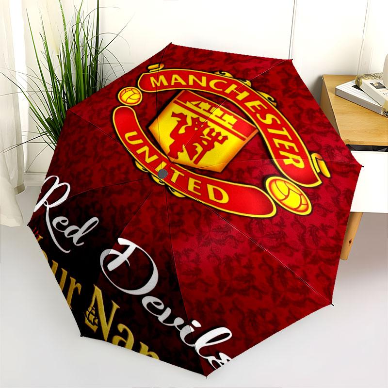 1 PC Automatic Folding Umbrella - Manchester United F Custom Name Pattern, Portable & Foldable Design with 8 Ribs, Christmas Birthday Gifts