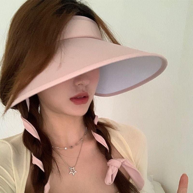Summer Women Wide Brim Sun Hat With Long Ribbon Suncreen Ice Silk Outdoor Bicycling Beach Cap Visor Uv Protection Sunshade Hats