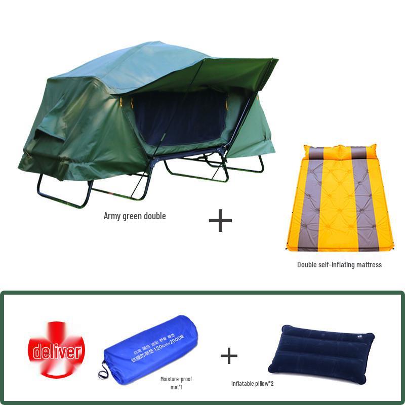Double Layer Stormproof Outdoor Tent for Two - Rainproof, Thickened, Off-Ground, Perfect for Camping, Cold Weather, and Fishing