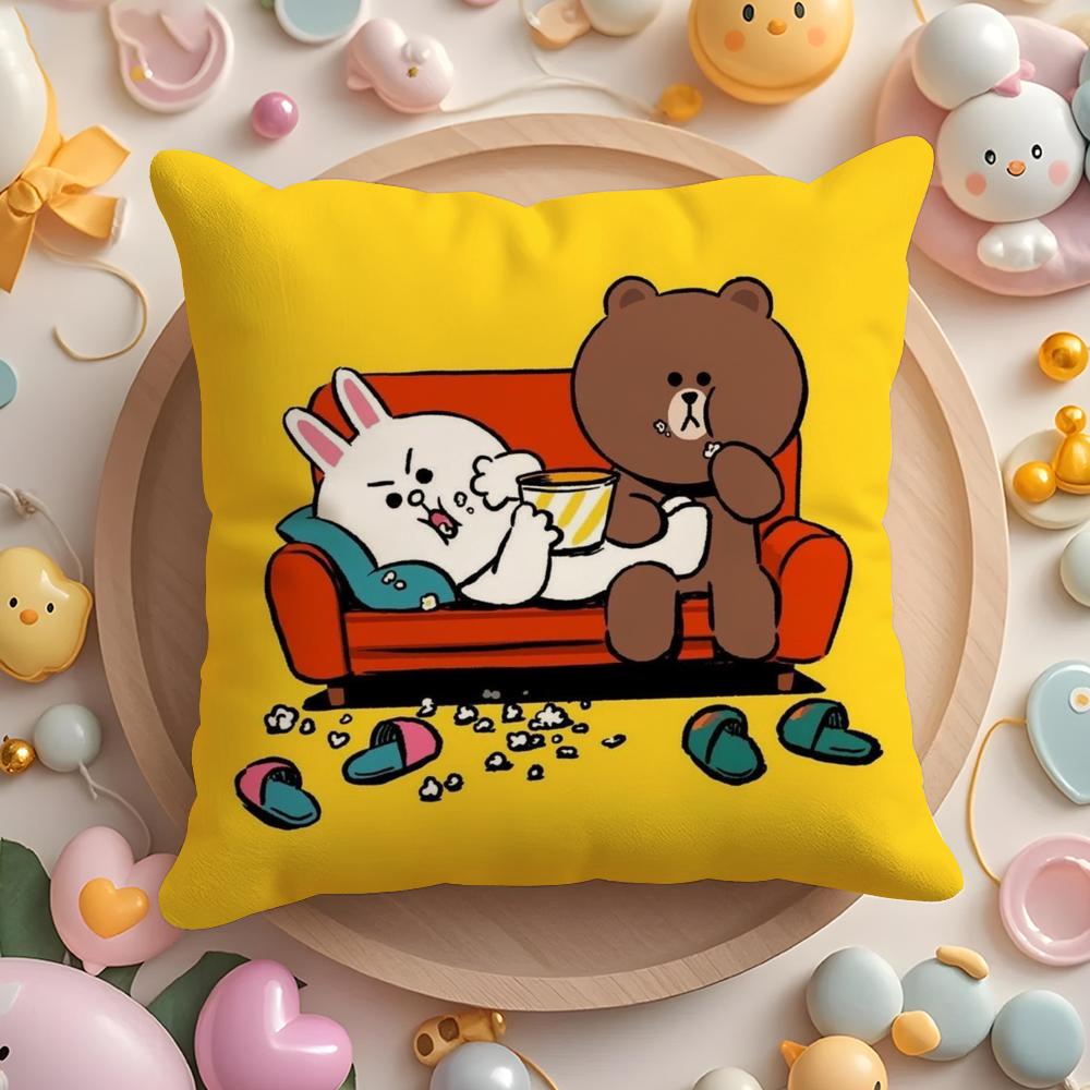B-Brown Bear And C-Cony Cushion Cover Short Plush Double-Sided Printing Home Machine Washable In Warm Winter Pillow Case