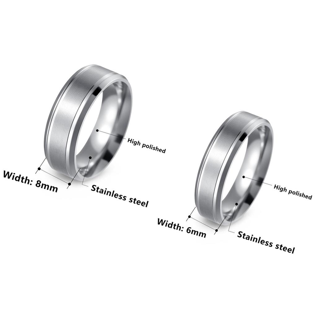Matte Bevel Stainless Steel Couple Ring - 8/6mm Wide, 18K Gold Plated