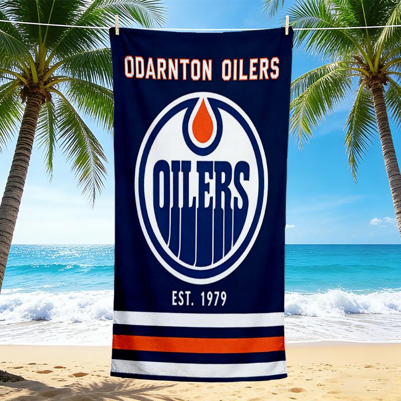 1Pc Edmonton Oilers Emblem Beach Towel, Quick Dry, Multi-Use for Beach Pool Gym Yoga Home Travel, Christmas, Halloween, Xmas Gift M928587
