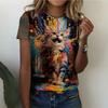 Mode Femme Col Rond Manches Courtes Impression Animale Colorée 3D T-shirt à Manches Courtes et Col Rond Animal