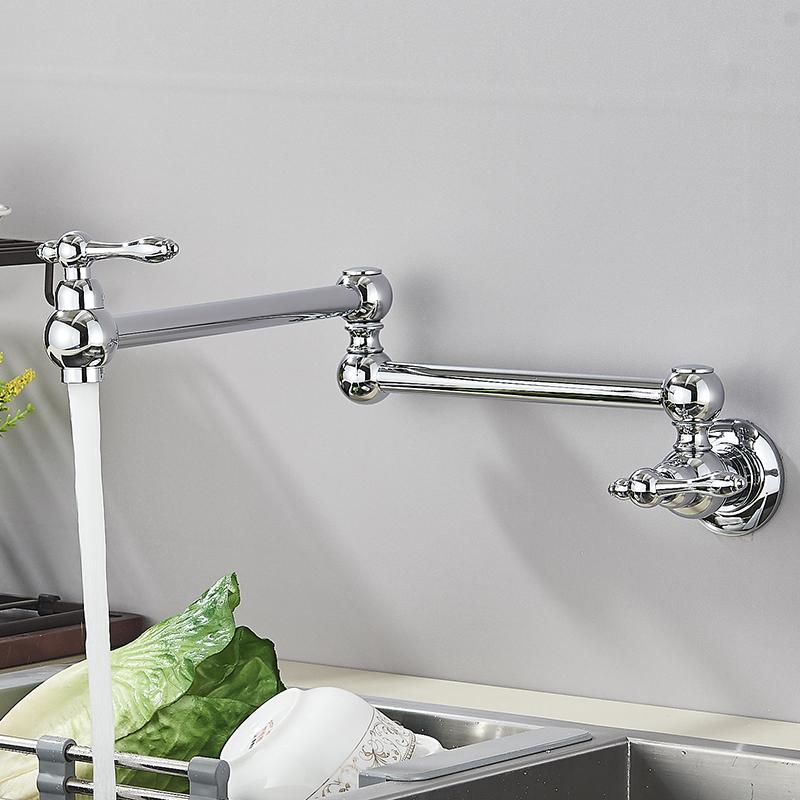 Baokemo Folding into the Wall Faucet 304 Stainless Steel Universal Rotation Faucet Kitchen Concealed Single Cold Faucet