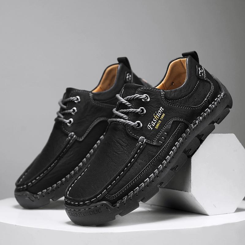 Fashion New Leather Men's Hiking Shoes Lace-up Man Light Flats Comfortable Outdoor Driving Flats Fashion Stylish Casual Shoes for Men