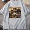 Cat Lover Casual Short Sleeve Tshirt Vintage Western Cowboy Cat Graphic T Shirts Unisex Cat Owner Country Western Casual Tee