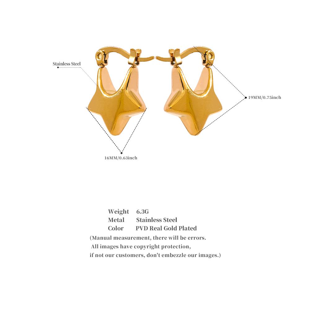 Yhpup High Quality Stylish 316L Stainless Steel Small Star Cute Hollow Hoop Earrings 18K Gold Plated Rust Proof Jewelry Women