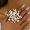Elegant Temperament, Fashionable Snowflake Imitation Pearl Women's Ring, Exaggerated Personality Design, Holiday Accessories