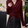 Plus Size Autumn 2025 V-Neck Cross Design Long Sleeve Slimming Women's Top