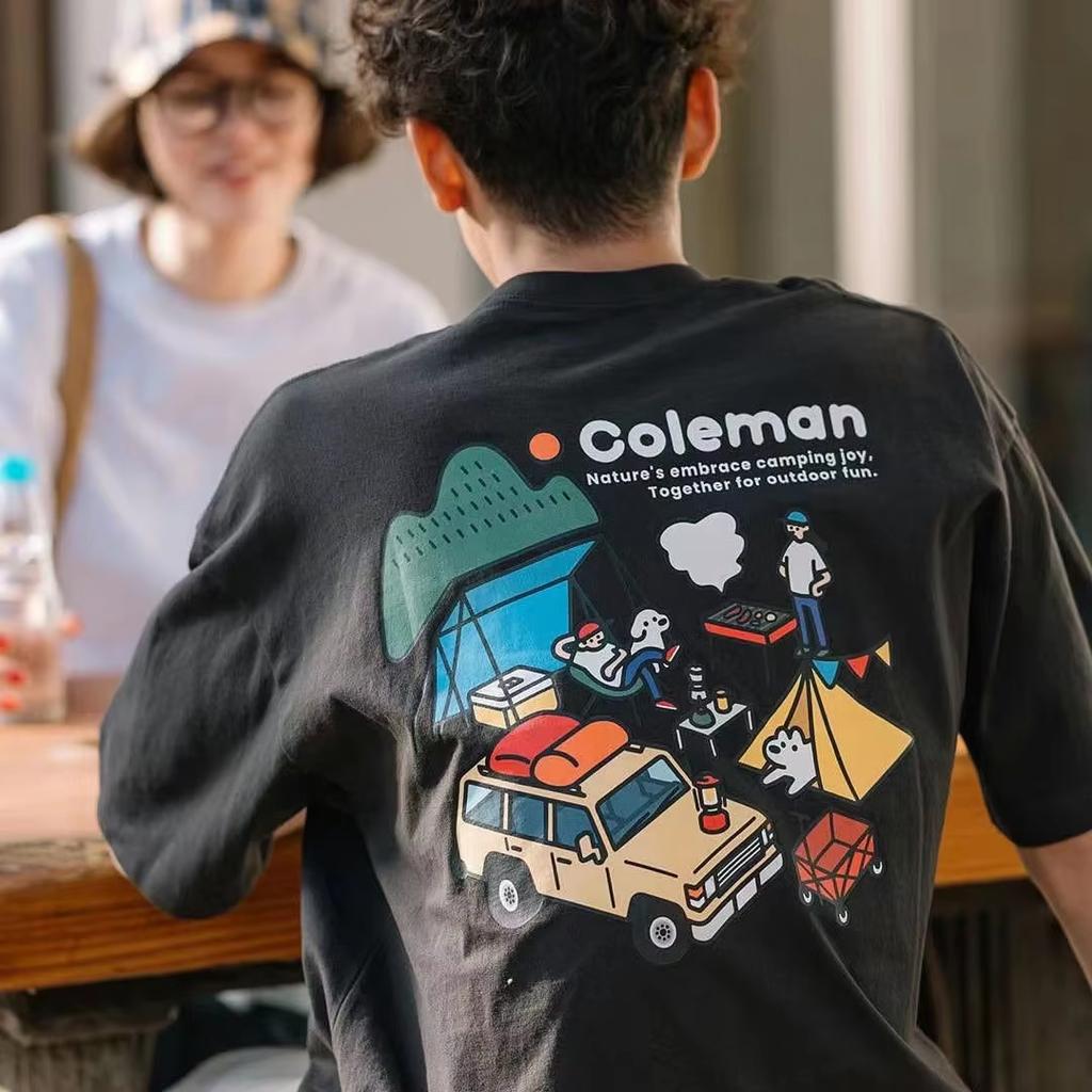 Summer New Listing T-shirt Coleman Couple Tee Casual Oversized Outdoor Graphic Crew Neck Men Tee Sports Top Street Wear Clothing