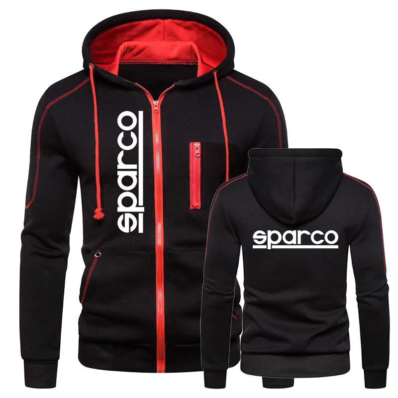 2022 Men's Fashion Sparco Print Hooded Outerwear Sport Zipper Hoodies Multi-zip Slim Hooded Jacket Casual Long Sleeve Sweatshirts