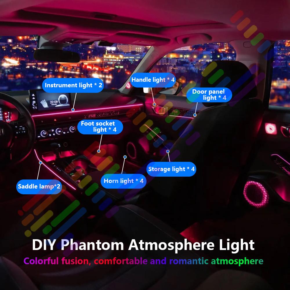 Universal Symphony Rainbow LED Car Environment Light RGB Neon Full Color Streamer Acrylic Strip Interior Atmosphere Light APP
