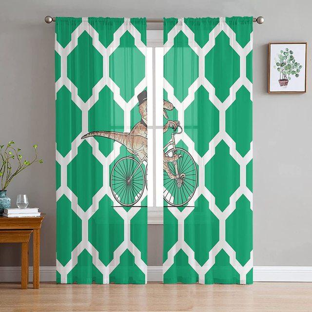 Merry Christmas Dinosaur Santa Claus Snowflake Sheer Voile Curtain Window Treatment For Living Room Party Backdrop Tulle Curtain