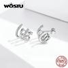 WOSTU New Arrival 100% Real 925 Silver Love Rotation Stud Earrings Cute Square Zircon Earrings For Women CQE585