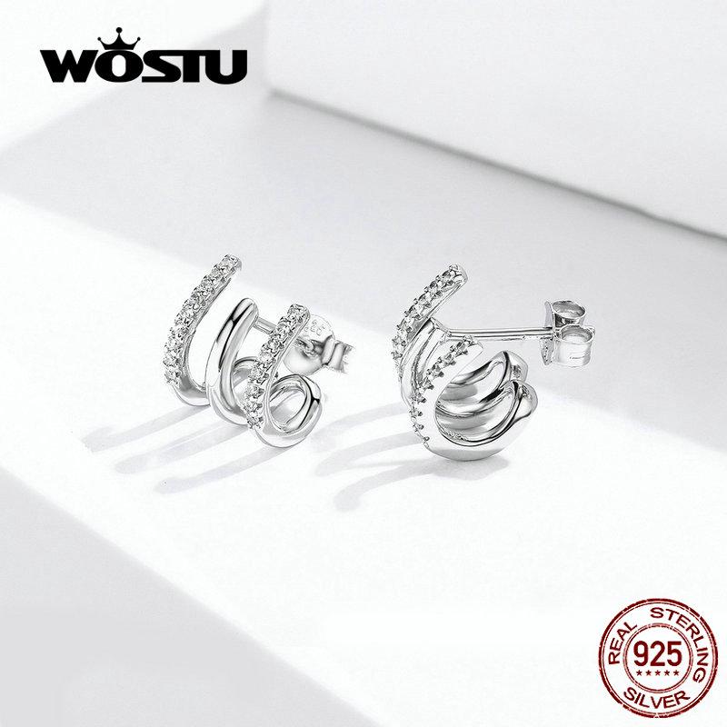 WOSTU New Arrival 100% Real 925 Silver Love Rotation Stud Earrings Cute Square Zircon Earrings For Women CQE585