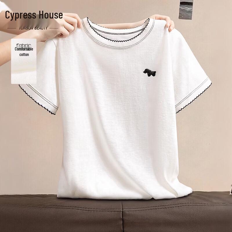 Women s Summer Color-block Round Neck Slim Fit T-shirt One Size белый