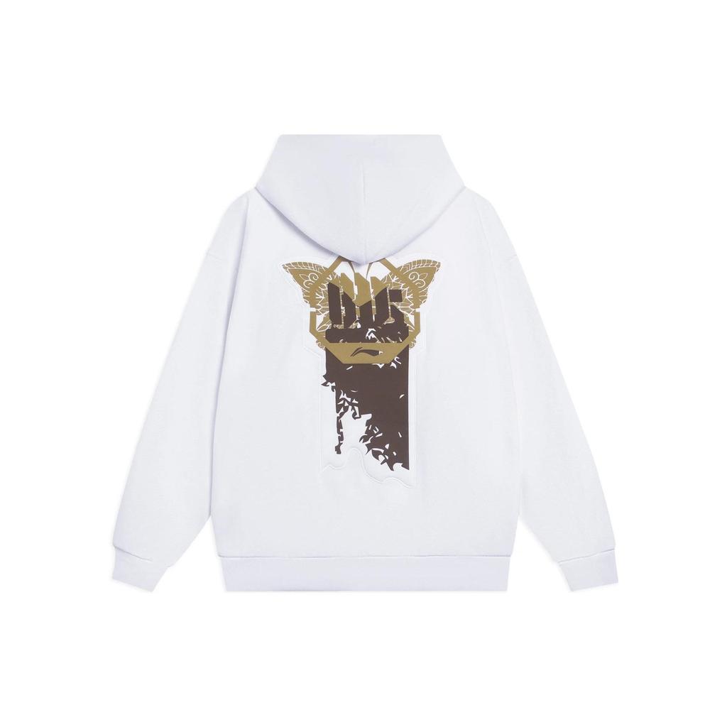 Li-Ning Badfive Series Endroad Wildflower Embroidered Letter Loose Hoodie Women Tops White AWDSB94-1