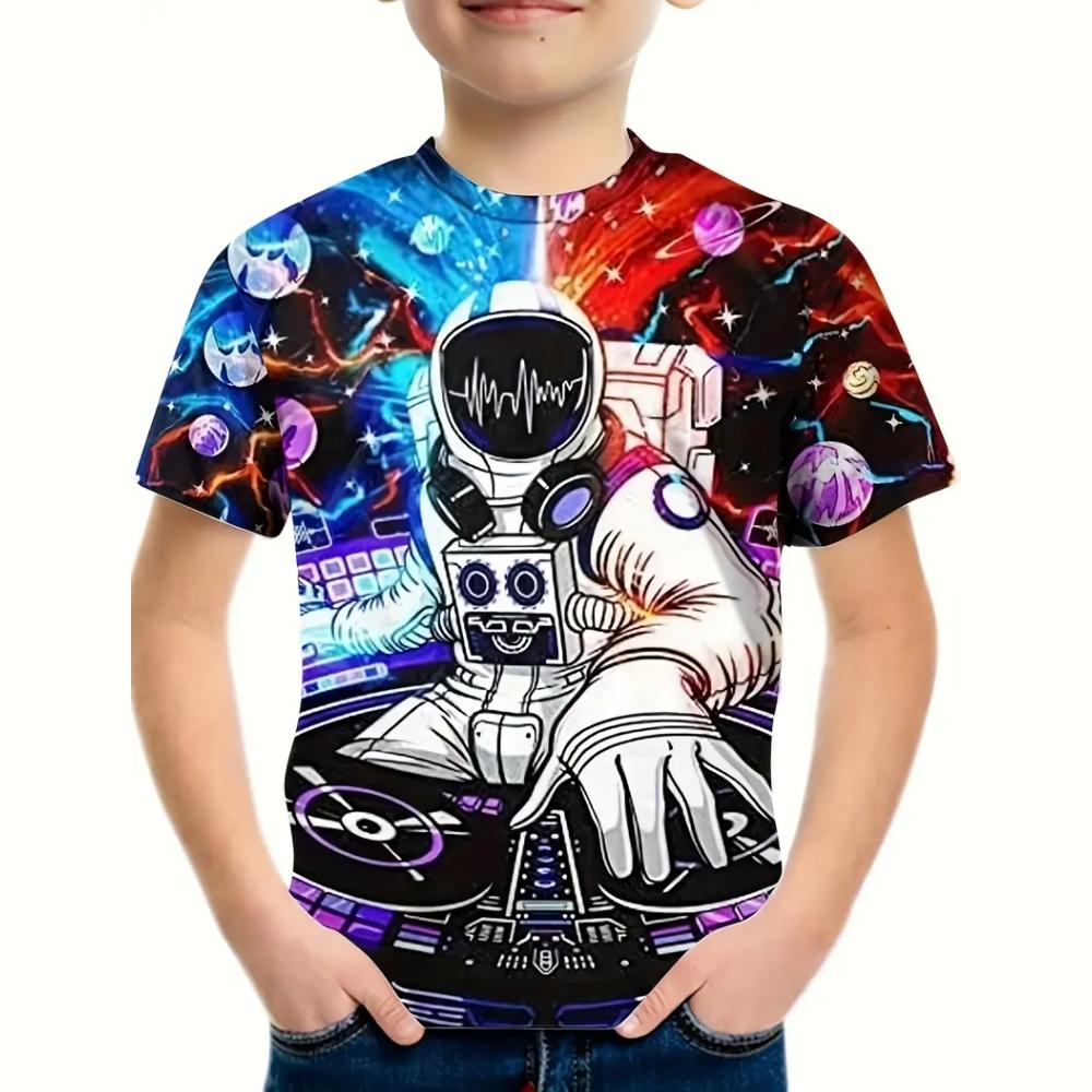 Odzież Dziecięca Kosmonauta Kosmiczny Nadruk 3D Okrągły Dekolt Graficzne T-Shirty Outdoorowa Casualowa Moda Sukienki na Imprezę T-Shirty dla Chłopców