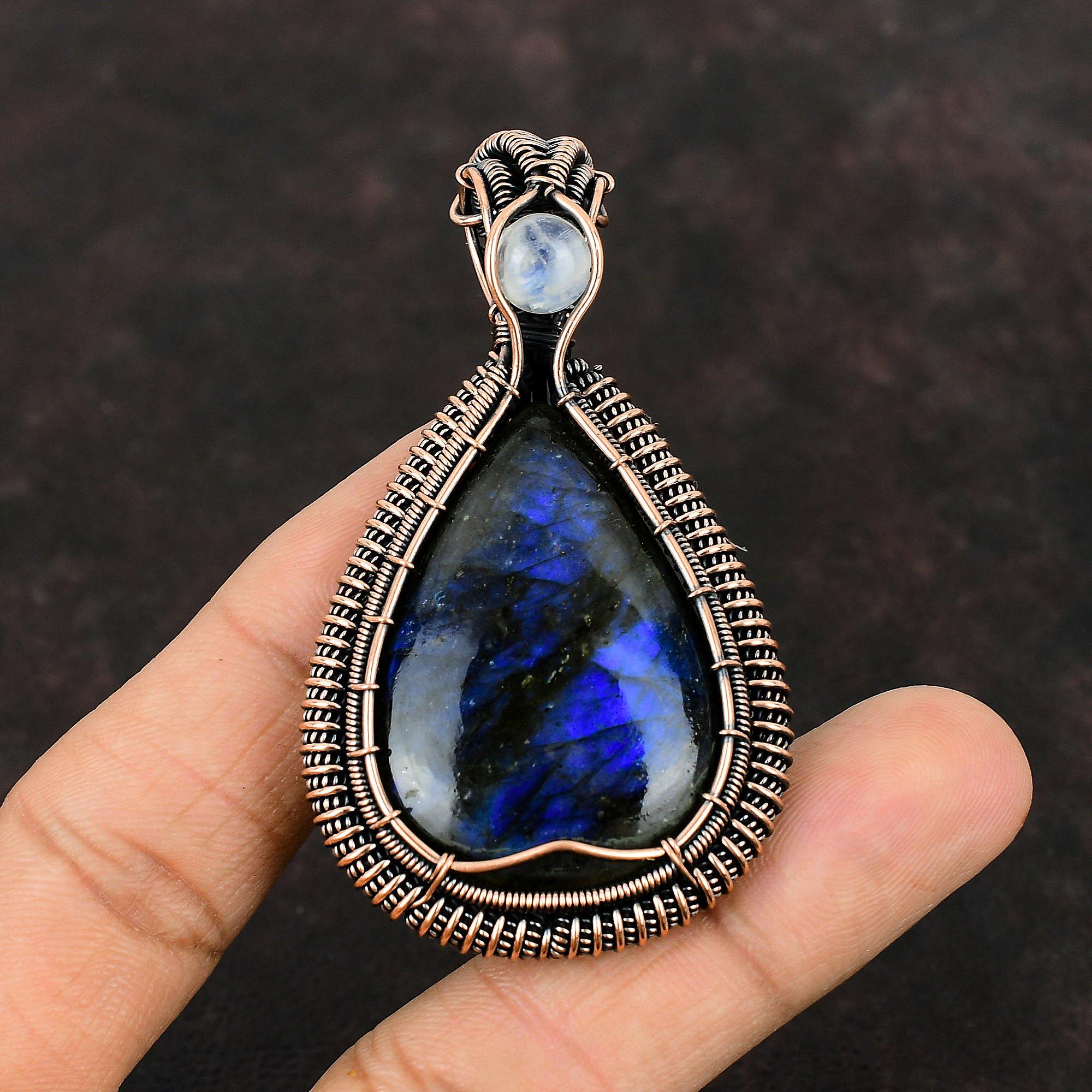 

Labradorite Pendant Gemstone Pendant Copper Wire Wrapped Pendant Rainbow Moonstone Pendant Copper Jewelry Gift For Mother Handmade Jewelry