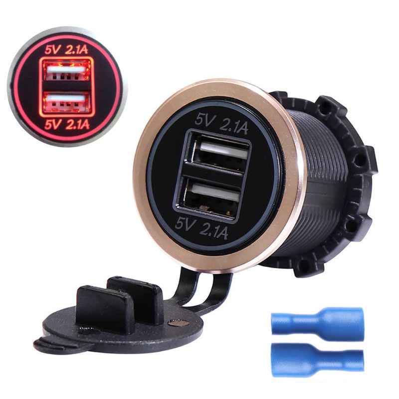Waterproof DC 2.A Motorcycle Boat Car Dual USB Charger LED Power Adapter For Mobile Phone Tablet