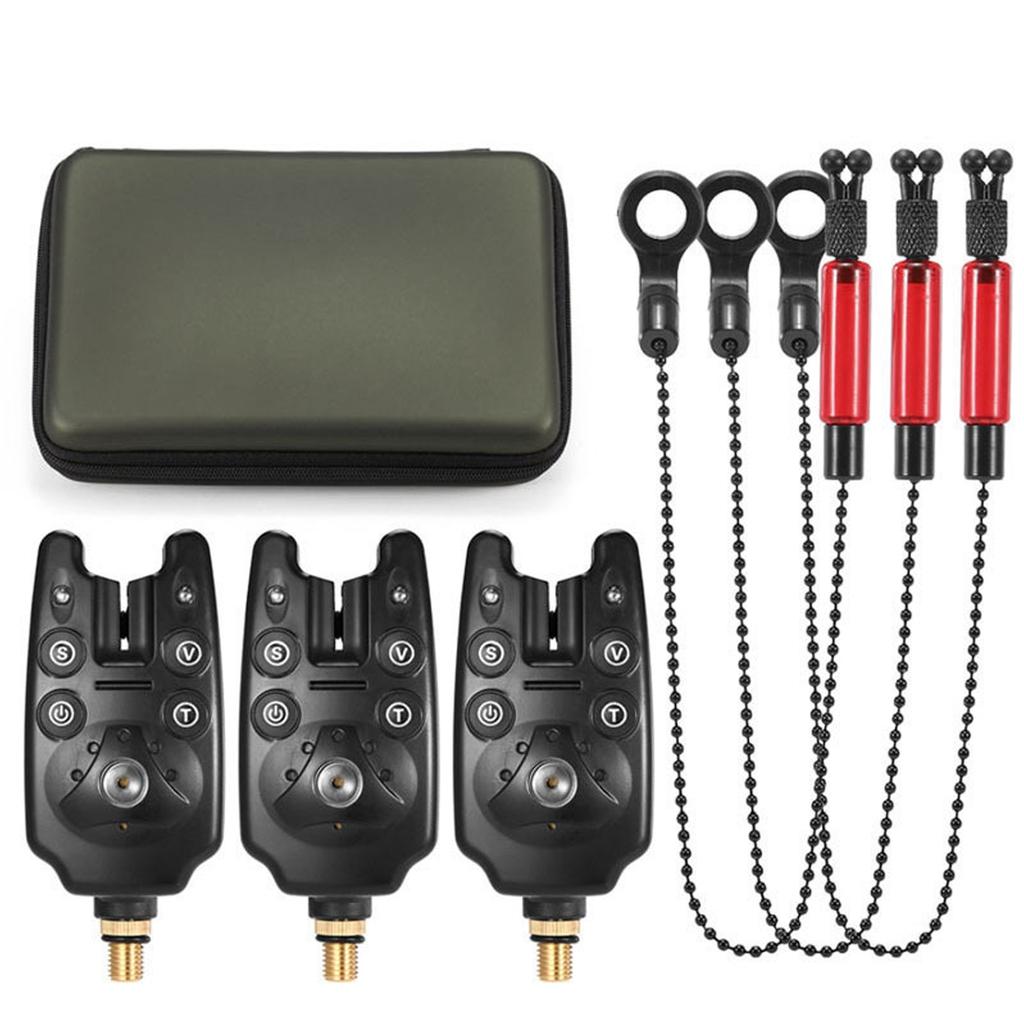 Fishing Bite Alarms and Chain Alert Swingers Set LED Indicator Alert Fishing Swingers with Zipper Box Red