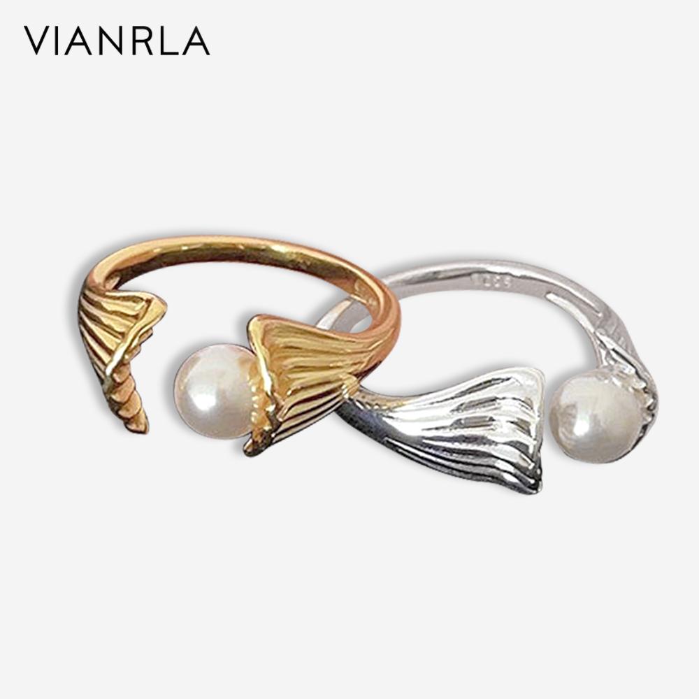 VIANRLA 925 Sterling Silver Pearl Jewelry Shell Shape 18K Gold Ring Support Drop Shipping Daily Jewelry