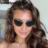 Sexy Cat Eye Punk Rimless Sunglasses Women  Luxury Brand Vintage Metal Frame Rhinestone Sun Glasses For Lady Eyewear UV400