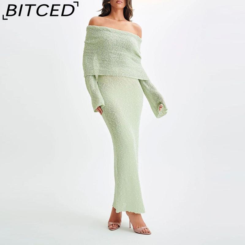 

BITCED Летнее сексуальное платье с открытыми плечами, без бретелей, пляжная накидка, облегающее длинное вязаное платье L светло-зеленый