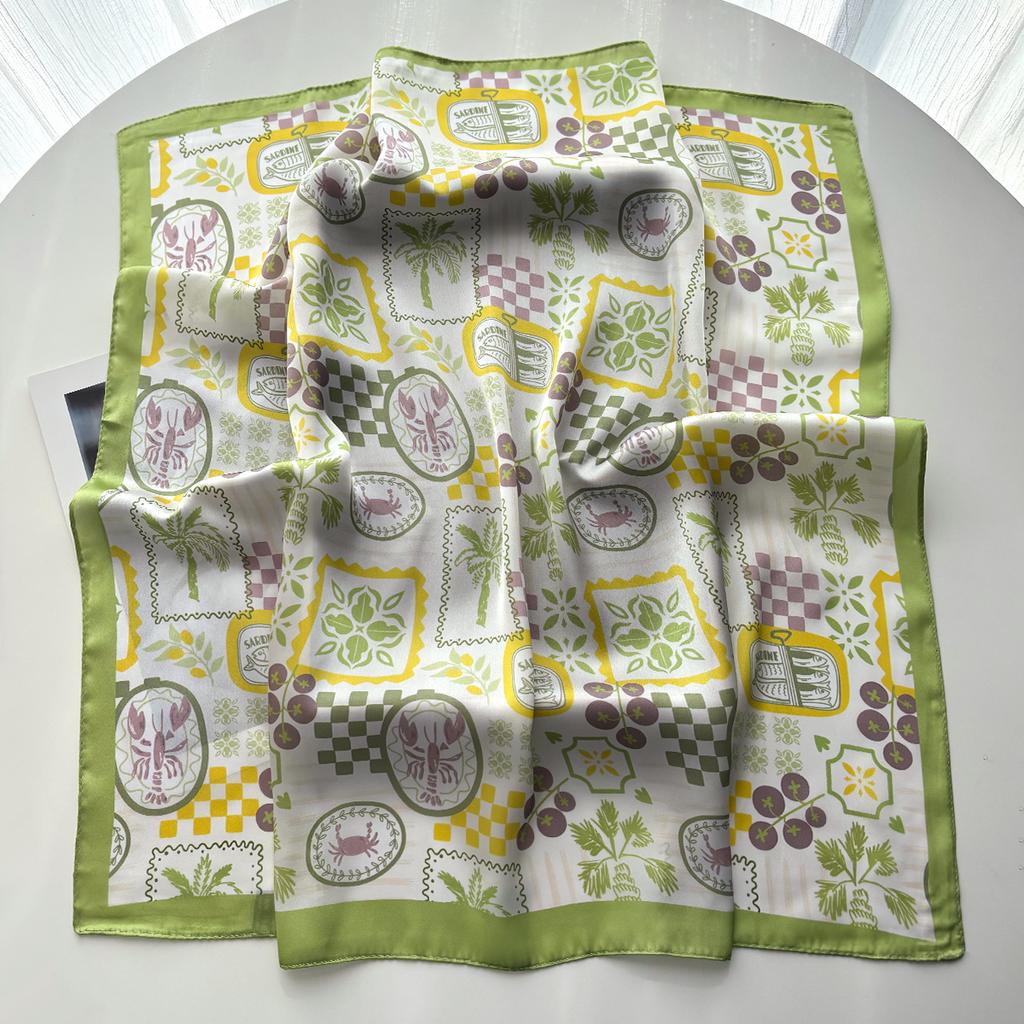 Women Fashion Scarf Silk Feeling Floral Print Square Neckerchief Spring Shawl Foulard Headbanda Stole Scarves Bufanda Ties