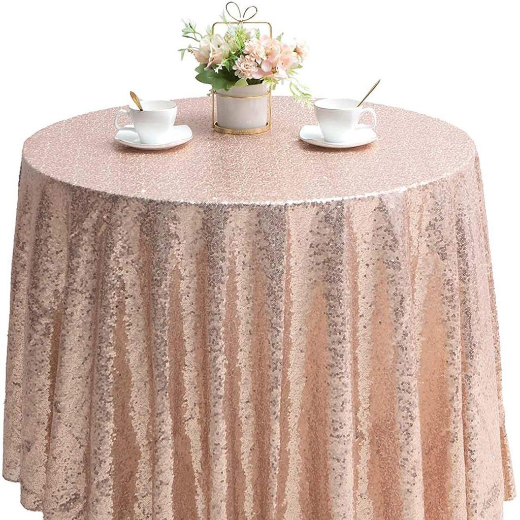 Nordic Style Round Solid Color Sequin Tablecloth for Weddings and Hotel Banquets