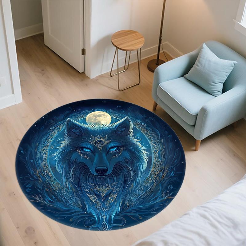 Moonlight Animals  Round Area Rug,Carpet Rug for Living Room Bedroom Sofa Playroom Decor,Non-slip Floor Mat