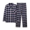 [Recon] Men's Pajamas, 100% Cotton, Long Sleeves, Open Front, Room Wear, Top and Bottom Set, Plaid Pattern, Flannel Fleece, Warm, Sweat Absorbent,